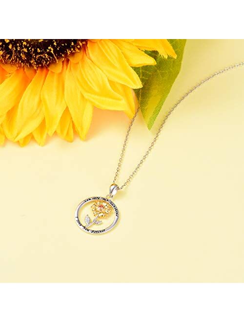 Birthday Sunflower Flower Necklace Anklet Earrings Ring - S925 Sterling Silver Jewelry Heart Pendant For Women Girls You Are My Sunshine I Love You