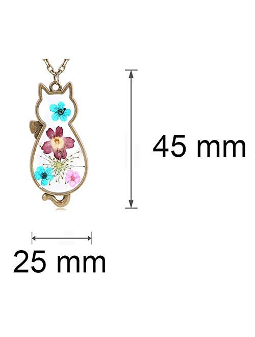 Jude Jewelers Retro Vintage Cat Shape Dry Flower Charm Pendant Necklace