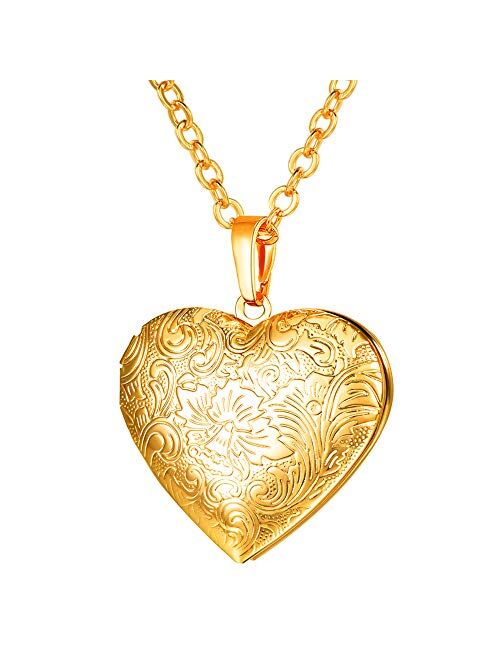 U7 Heart Locket That Holds Pictures Platinum Plated Personalized Any Memory Photo Pendant, Polished Platinum/Gold/Rose Gold Lockets for Women Girls Boys, Chain 18-20 Inch