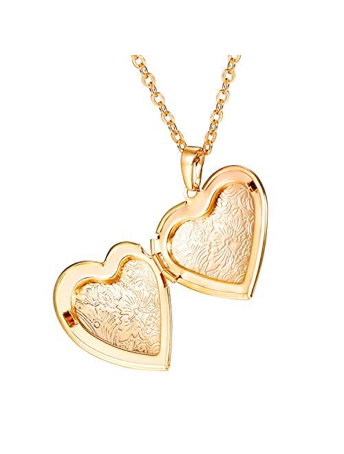 U7 Heart Locket That Holds Pictures Platinum Plated Personalized Any Memory Photo Pendant, Polished Platinum/Gold/Rose Gold Lockets for Women Girls Boys, Chain 18-20 Inch