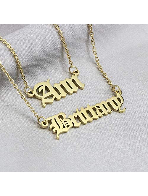 Joycuff Old English Name Necklace(Over 800 Names are in Stock) Personalized 18K Gold Plated Monogram Jewelry Christmas Birthday Gift for Women