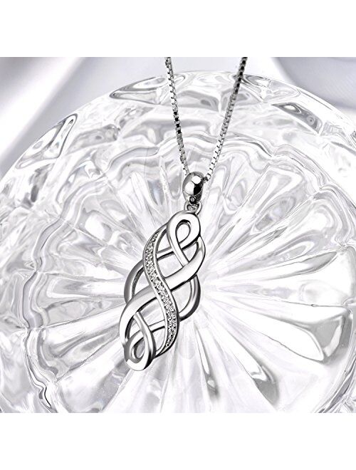 YFN Irish Celtic Knot Created Opal Pendant Necklace Infinity Love Sterling Silver CZ Jewelry 18"