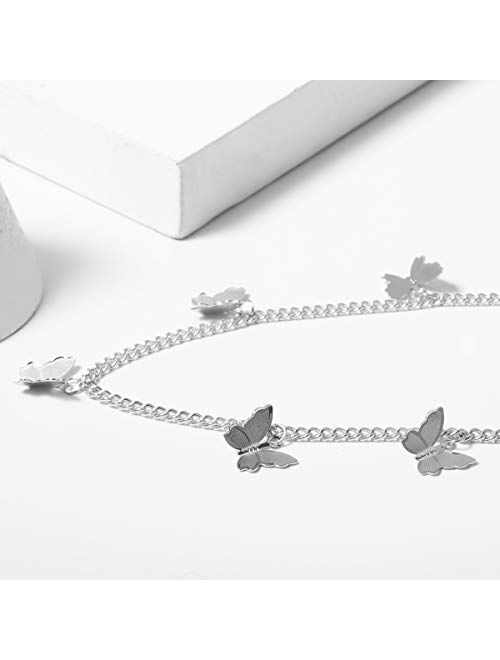 MELLIFO 9PCS Butterfly Choker Necklace Gold Silver Layered Chain Dainty Choker Pendant Necklaces for Women Girls