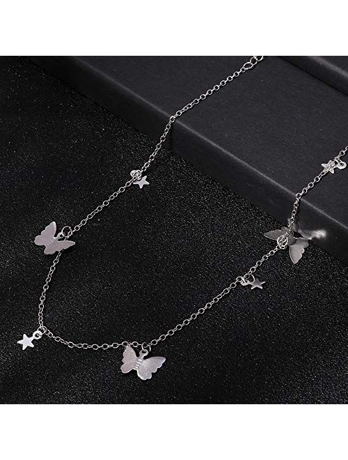 MELLIFO 9PCS Butterfly Choker Necklace Gold Silver Layered Chain Dainty Choker Pendant Necklaces for Women Girls