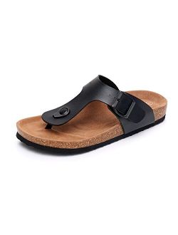 WTW Men's Slip on Flat Cork Sandals with Adjustable Strap Buckle Open Toe Slippers Suede Footbed