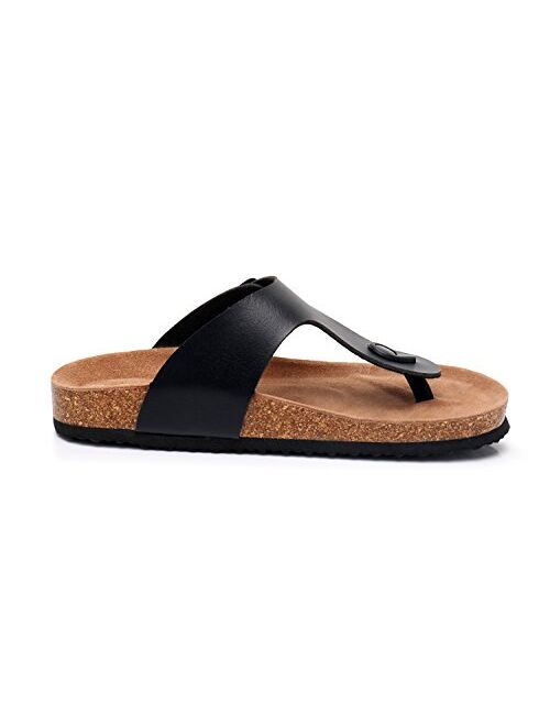 WTW Men's Slip on Flat Cork Sandals with Adjustable Strap Buckle Open Toe Slippers Suede Footbed