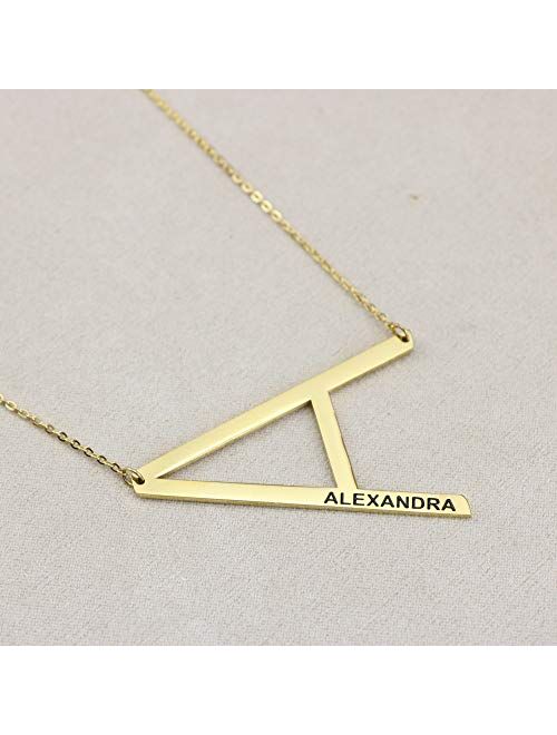 Joycuff Personalized Name Necklace Oversize Initial Pendant Large Letter 18K Real Gold Birthday Gifts for Teen Girl Women Wife Girlfriend Sister Daughter Best Friend