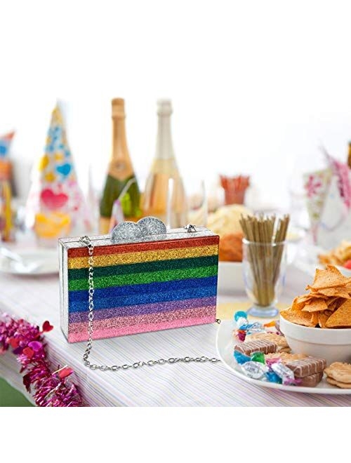 Rainbow Evening Handbag Acrylic Wedding Party Clutch Purse Crossbody Wallet Bag for Women