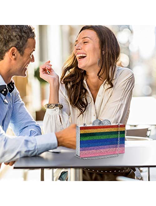 Rainbow Evening Handbag Acrylic Wedding Party Clutch Purse Crossbody Wallet Bag for Women