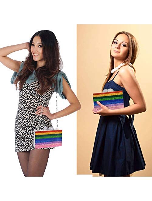 Rainbow Evening Handbag Acrylic Wedding Party Clutch Purse Crossbody Wallet Bag for Women