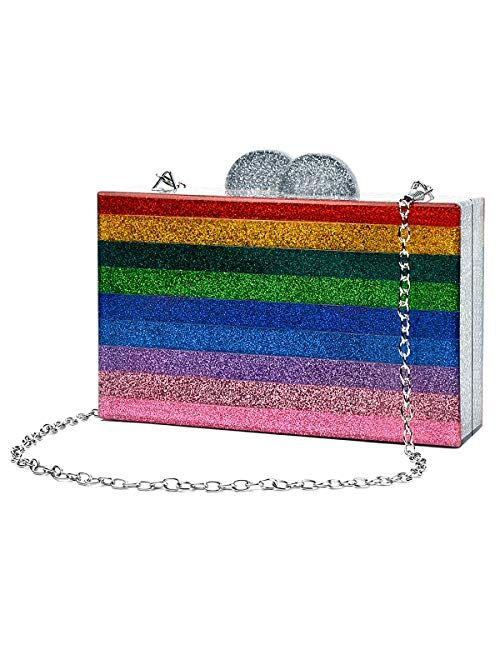 Rainbow Evening Handbag Acrylic Wedding Party Clutch Purse Crossbody Wallet Bag for Women