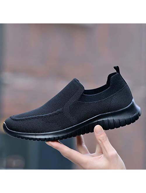LANCROP Men's Comfortable Walking Shoes - Casual Knit Loafer Slip on Sneakers
