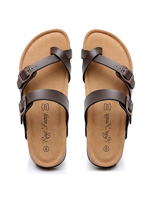 Men's Arizona Footbed Slide Sandals - Comfort Slip on Cork Sandals with Adjustable Buckle Straps for Summer, Indoor and Outdoor Slip on Sandals