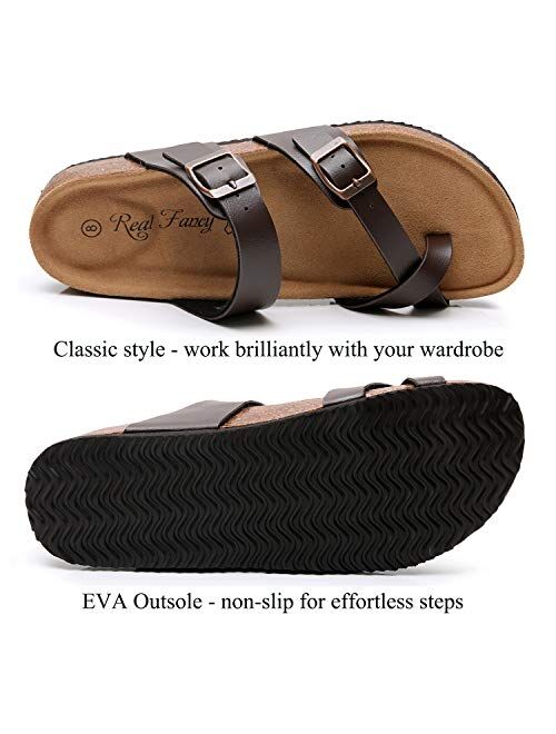 Men's Arizona Footbed Slide Sandals - Comfort Slip on Cork Sandals with Adjustable Buckle Straps for Summer, Indoor and Outdoor Slip on Sandals