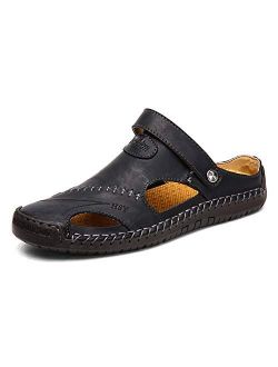 Honeystore Men's Leather Hollow Athletic Sandals Slip-on Roman Casual Shoes