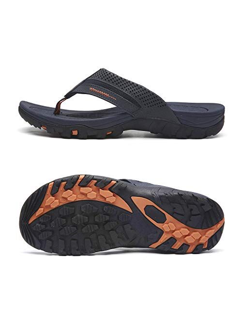 Pulltop Men's Flip Flop with Wide Strap, Non-Slip Sandals Slides Mens Summer Beach House Slippers, Waterproof Bathroom Shower Shoes for Men
