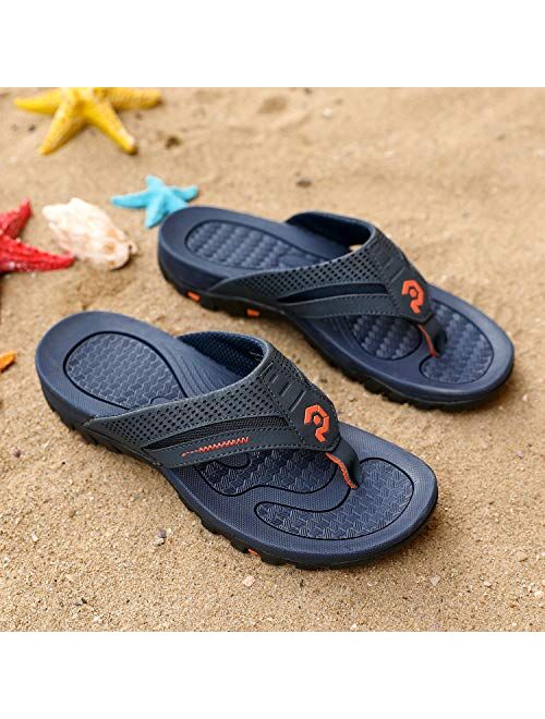 Pulltop Men's Flip Flop with Wide Strap, Non-Slip Sandals Slides Mens Summer Beach House Slippers, Waterproof Bathroom Shower Shoes for Men