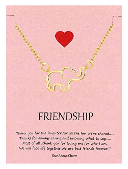 Your Always Charm Geometric Origami Elephant Necklace,Lucky Elephant Friendship Gifts with Message Card