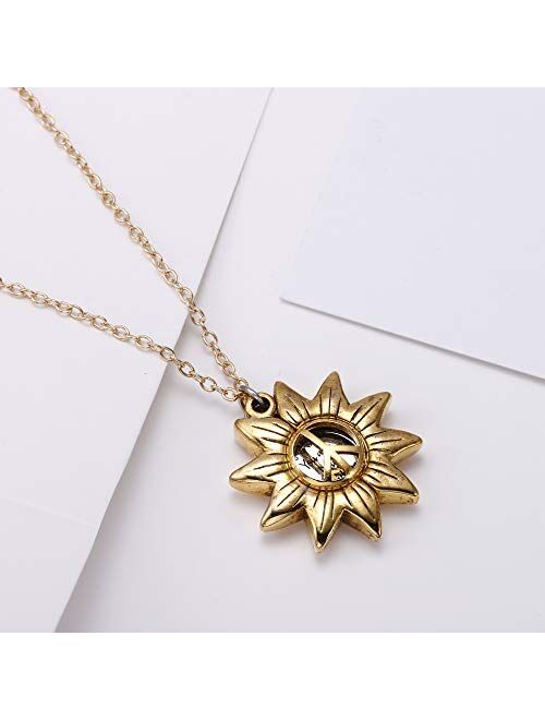 SUNSHI New Upgrade Sunflower Necklace Engraved 2 Sided Version Heart Locket You are My Sunshine Love You Pendant with Box for Women, Mother, Daughter