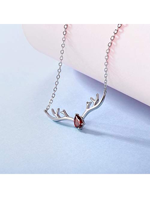 Antler Necklace 925 Sterling Silver Reindeer Animal Horn Jewelry Minimalist Style Clavicle Chain with Personalized Birthstone Charm Deer Antler Charm Necklaces