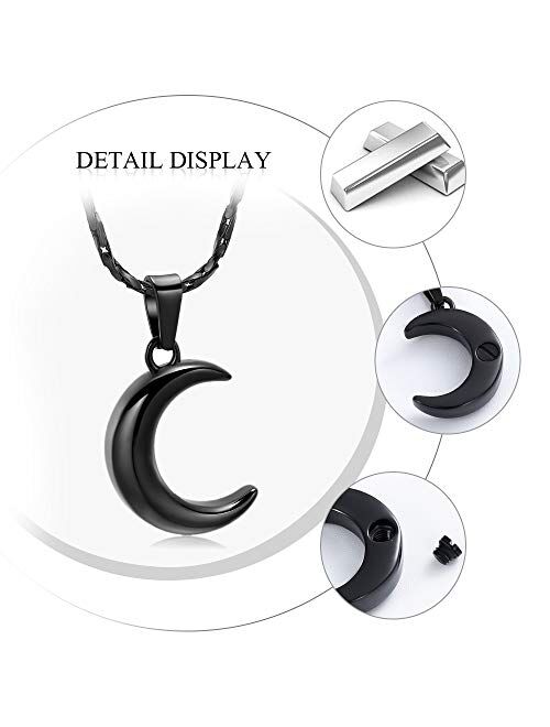 Imrsanl Cremation Jewelry for Ashes Moon Urn Necklace Stainless Steel Memorial Lockets Keepsakes Jewelry for Ashes Pendant - Fill kit