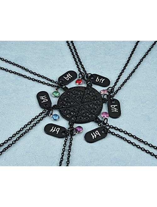 Top Plaza Womens Silver Tone Rhinestone Best Friends Forever BFF Necklace Engraved Pizza Pendant Necklaces 21 Inches - Set of 6
