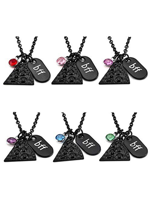 Top Plaza Womens Silver Tone Rhinestone Best Friends Forever BFF Necklace Engraved Pizza Pendant Necklaces 21 Inches - Set of 6