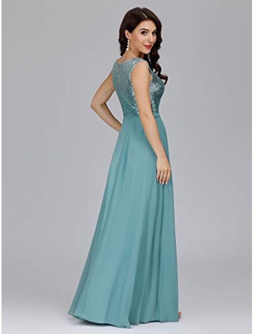 Ever-Pretty Women's V-Neck Sequin Dress Patchwork Evening Party Maxi Dress 0962