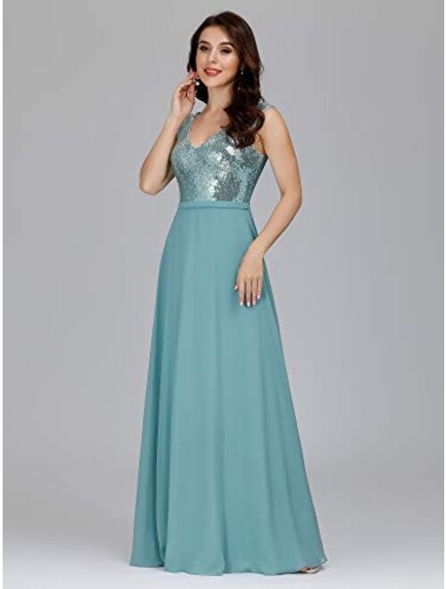 Ever-Pretty Women's V-Neck Sequin Dress Patchwork Evening Party Maxi Dress 0962