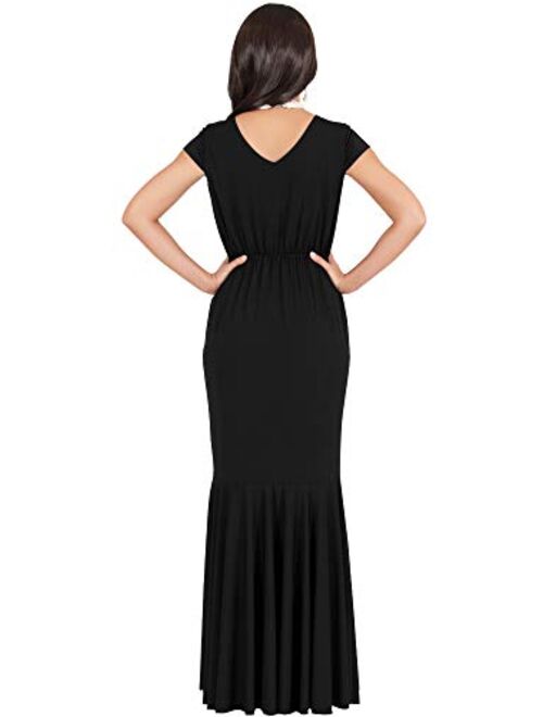 KOH KOH Womens Long Cap Sleeve Elegant Formal Sexy Evening Cocktail Maxi Dress