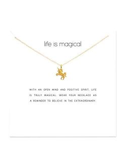 LANG XUAN Friendship Unicorn Clavicle Necklace Gold Lucky Rings Necklace with Meaning Card Gift