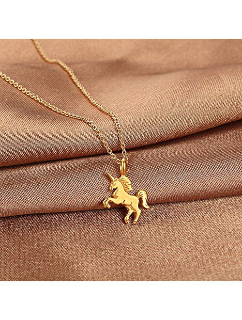LANG XUAN Friendship Unicorn Clavicle Necklace Gold Lucky Rings Necklace with Meaning Card Gift