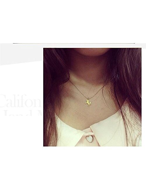 LANG XUAN Friendship Unicorn Clavicle Necklace Gold Lucky Rings Necklace with Meaning Card Gift