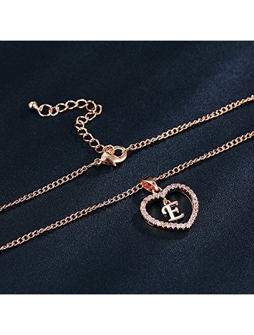 FineMe Initial Heart Necklace Letter A-Z Necklace Heart Love Necklace CZ Cubic Zirconia Pendant for Women Girls