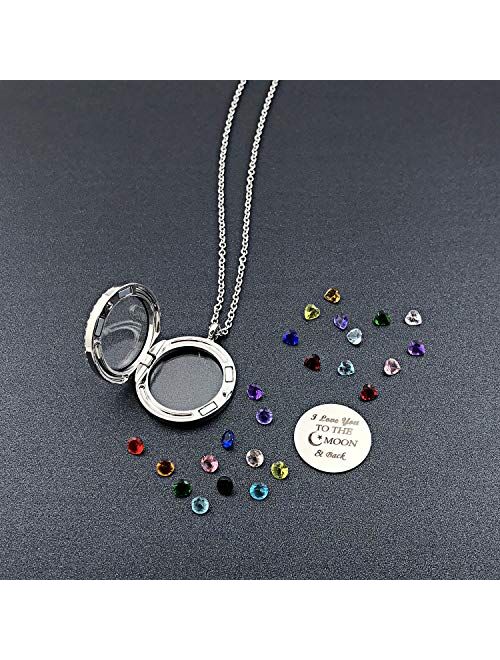 YOUFENG Floating Living Memory Locket Pendant Necklace Family Tree of Life Birthstone Necklaces