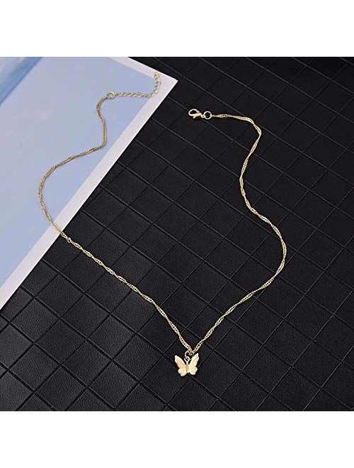 4 Sets Layered Choker Necklace Gold Butterfly Star Moon Heart Pendant Necklace Cute Vsco Multilayer Chain Choker Necklace for women teen girl