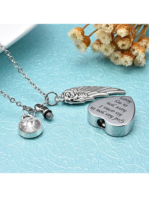 Cat Eye Jewels Memorial Cremation Urn Necklace Keepsake Angel Wing Heart Pendant Ash Holder Necklaces for Ashes for Men Women with Funnel Kit