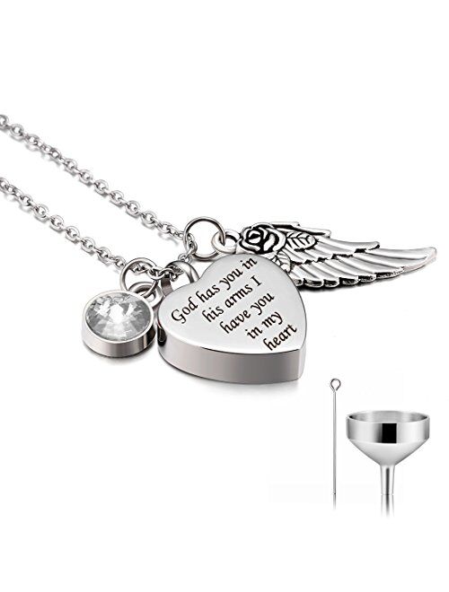 Cat Eye Jewels Memorial Cremation Urn Necklace Keepsake Angel Wing Heart Pendant Ash Holder Necklaces for Ashes for Men Women with Funnel Kit