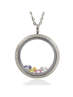 EVERLEAD Sparkle Floating Charms Locket Stainless Steel Screw Waterproof Pendant Necklace Including Chain and Birthstones