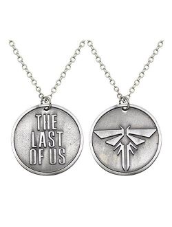 Antique Silver Plated The Last Of Us Engraved And Firefly Round Charm Pendant Necklace