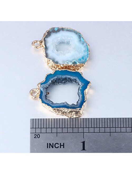 Bonnie Natural Geode Irregular Slice Blue Agate Stone Druzy Quartz Pendant Necklace