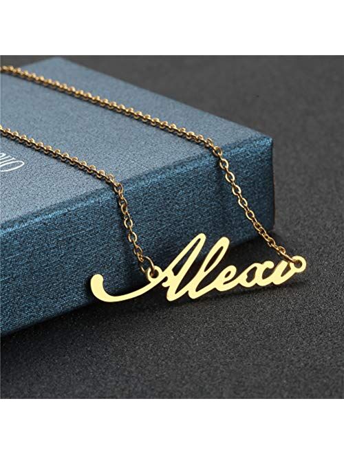 Name Necklace Personalized,Name Necklace Cursive Font Made with Name Pendant 16" Adjustable Chain