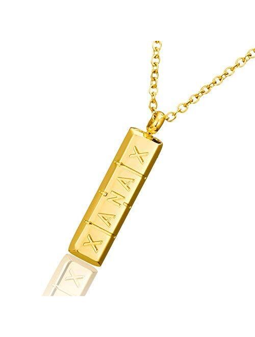 Pill Necklace,Womens Girls Small Pill Capsule Xanax ID Bar Pendant Stainless Steel Necklace Jewelry
