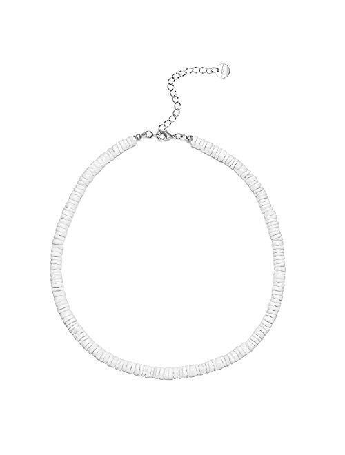 wowshow White Smooth Puka Shell Necklace Choker and Anklet