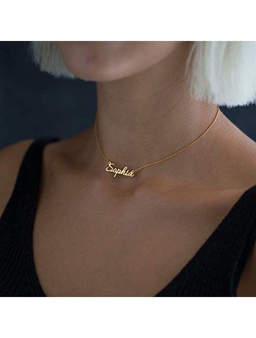 Turandoss Custom Name Necklace Personalized, 14K Gold Plated Name Pendant Necklace Dainty Name Necklace Personalized Jewelry Gifts for Women Girls Kids