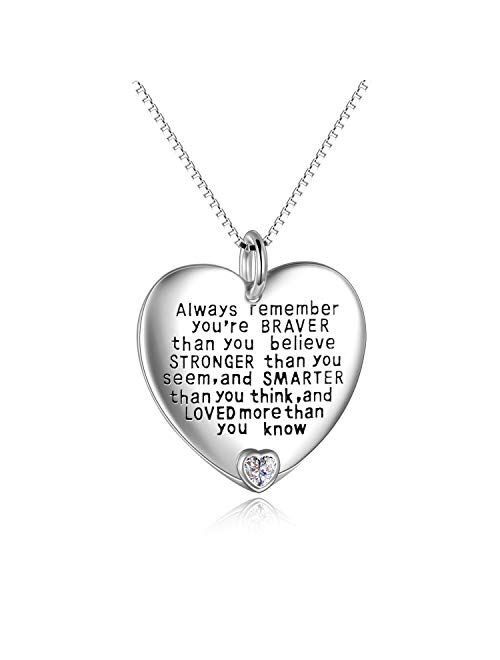 YFN Sterling Silver Always Remember You are Braver Than You Believe Jewelry Pendant Necklace Inspirational Gifts