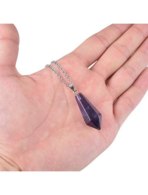 Top Plaza Natural Chakra Healing Crystal Stone Pendant Necklace Reiki Charged Pointed Pendulum Necklaces, 12 Facet