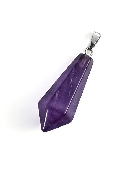 Top Plaza Natural Chakra Healing Crystal Stone Pendant Necklace Reiki Charged Pointed Pendulum Necklaces, 12 Facet