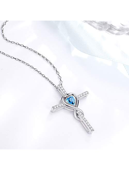 Dorella Christmas Birthday Gifts December Birthstone Blue Topaz Necklace Wife Sterling Silver Love Heart Infinity Jewelry for Her