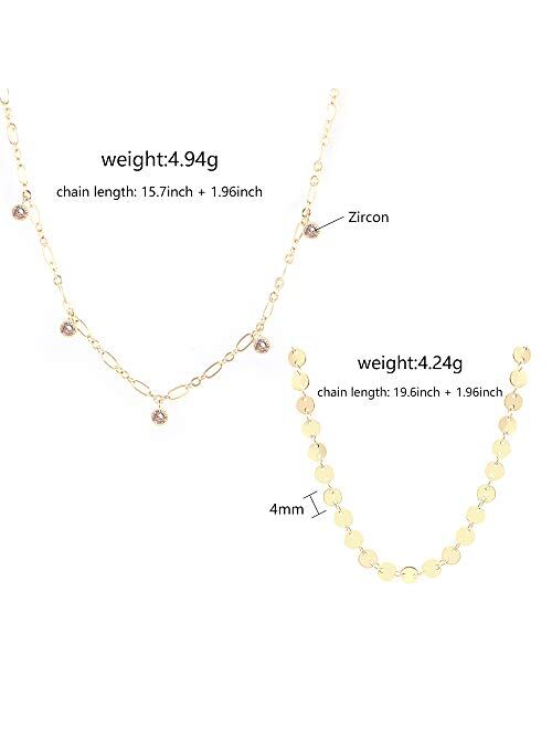 EGOO&YAMEE Adjustable Layered Metal Choker Necklace Handmade 18K Gold Zircon Gold Delicate Heart and Bar Bead Necklace Chokers Necklace